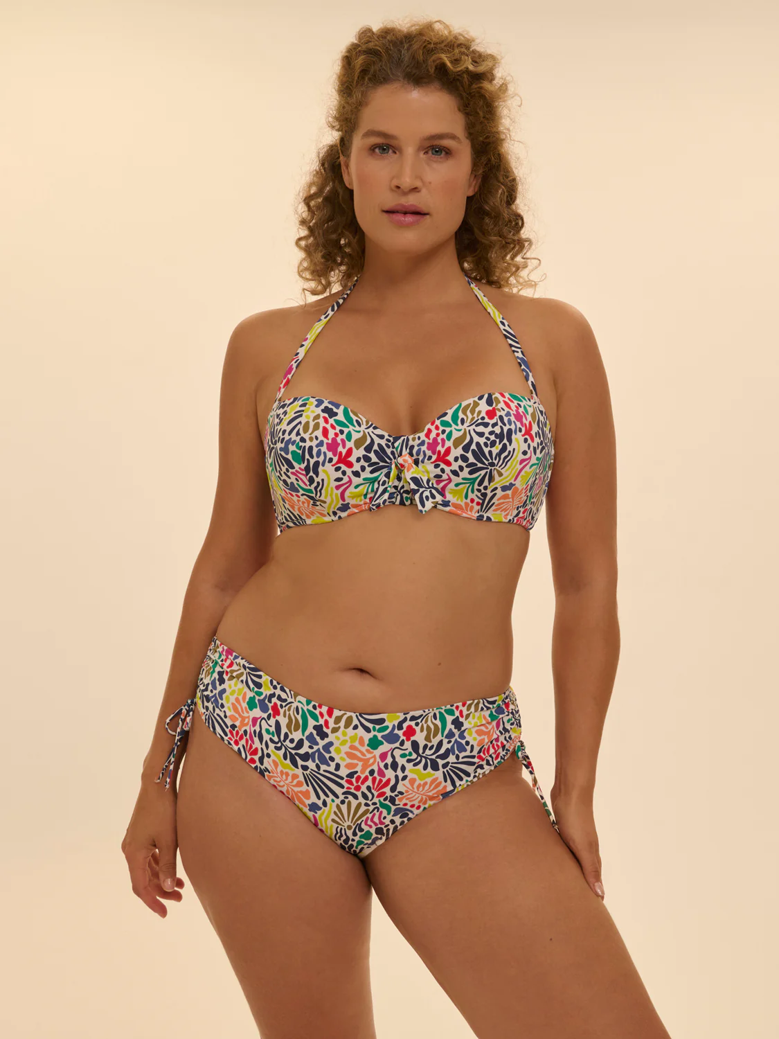 High-waist retro bikini brief - Tropico white print - Image 11