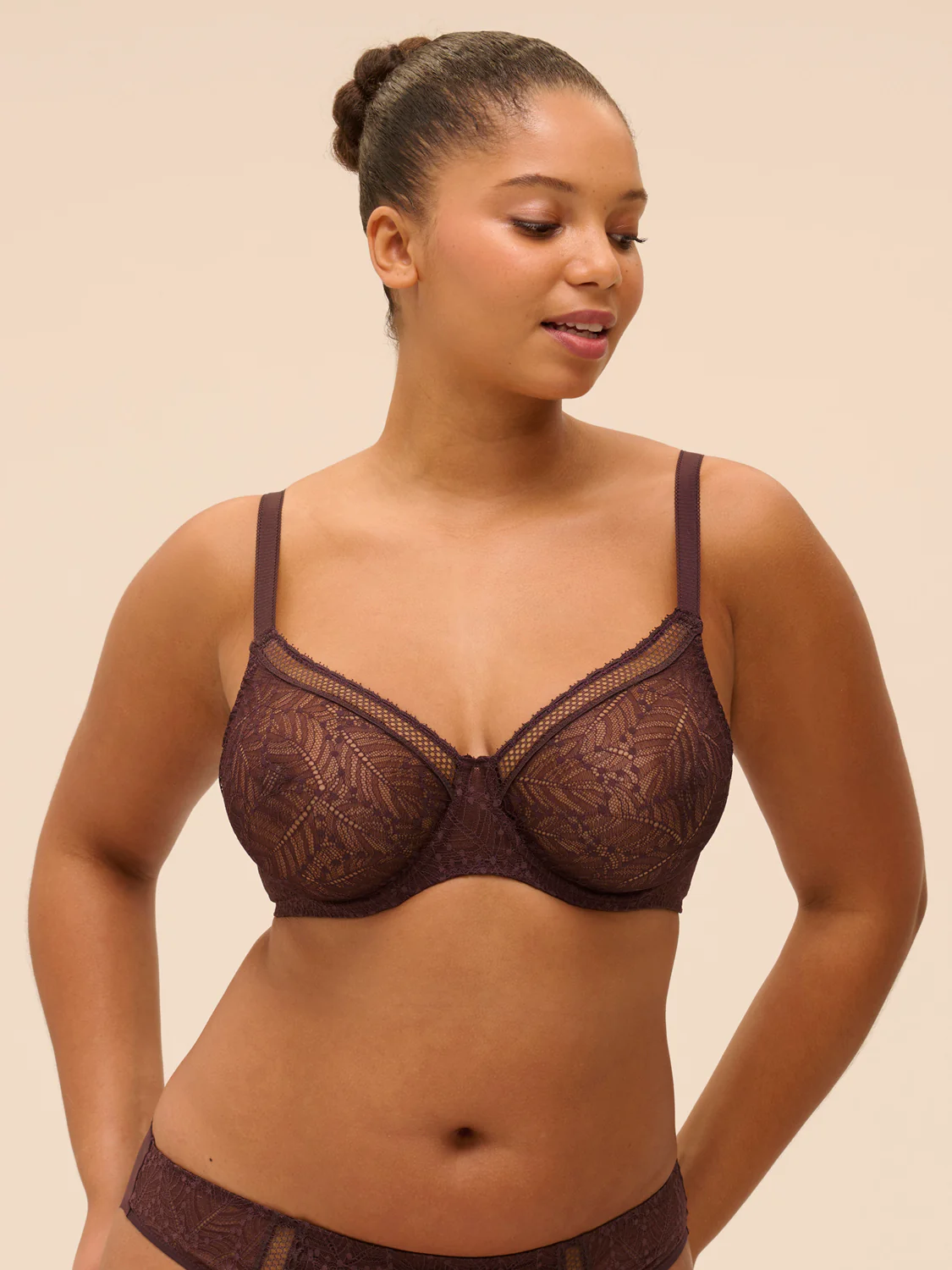 Plunging moulded underwired bra - Dark Brown - Image 3