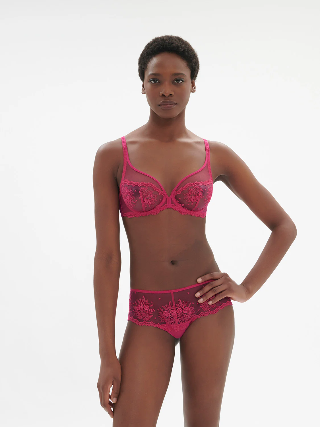 Plunging underwired bra - Disco pink - Image 4