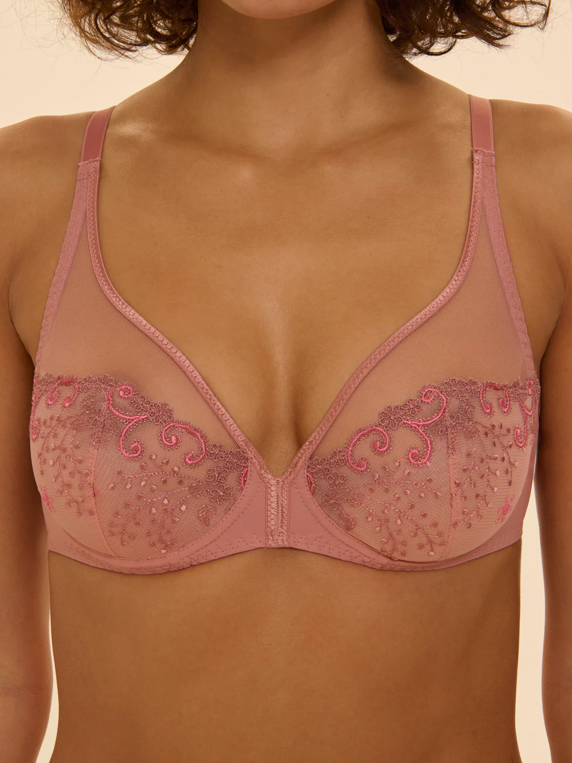 Plunging underwired bra - Smokey Pink - Image 2