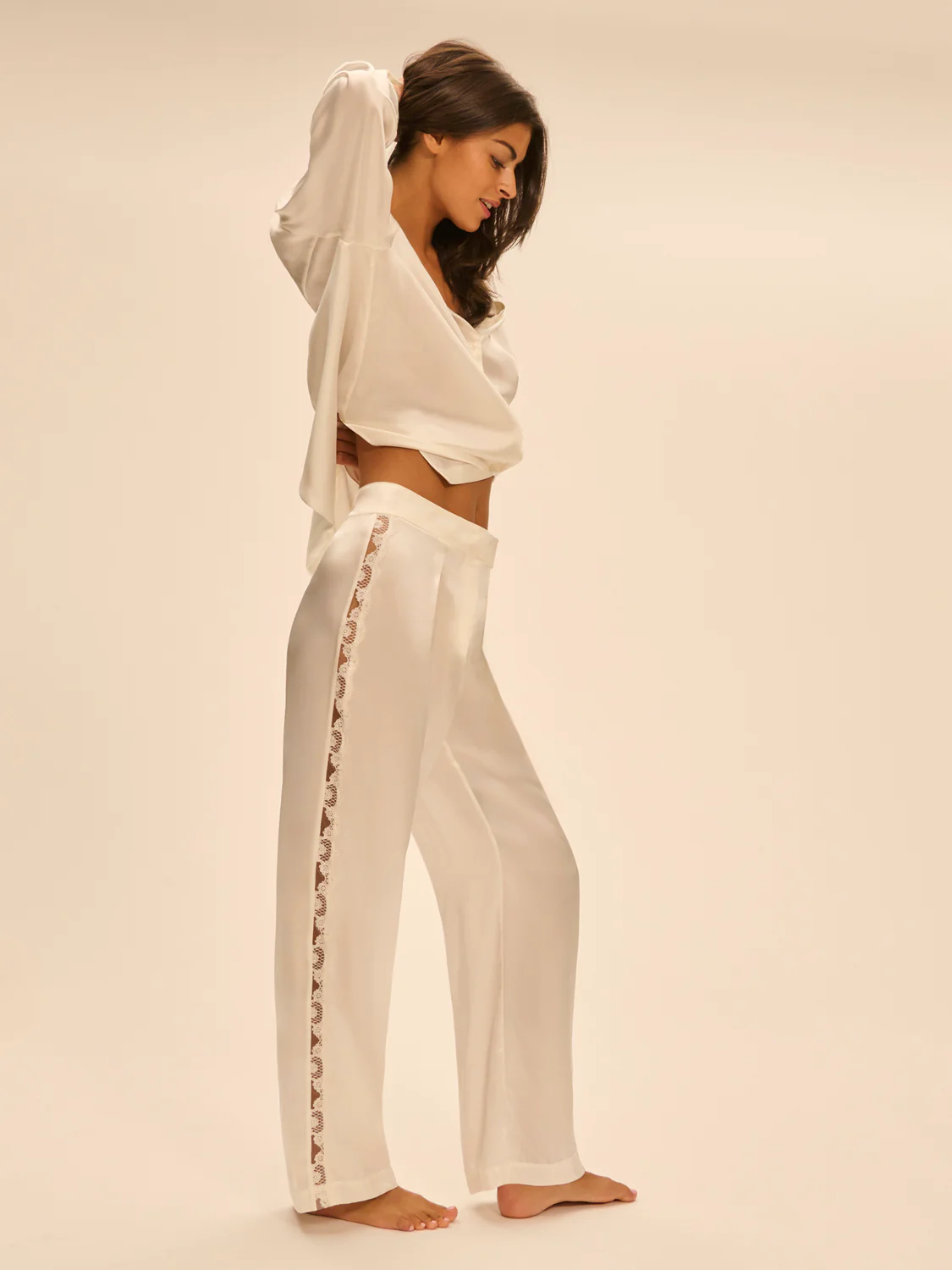 Trousers with embroidery - Natural - Image 4